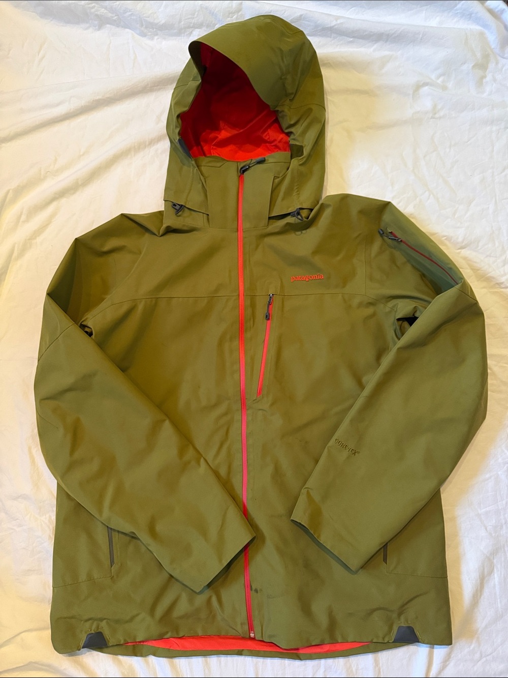 Patagonia Men's Powder Bowl Jacket in Tuscan Olive with Orange/red accents